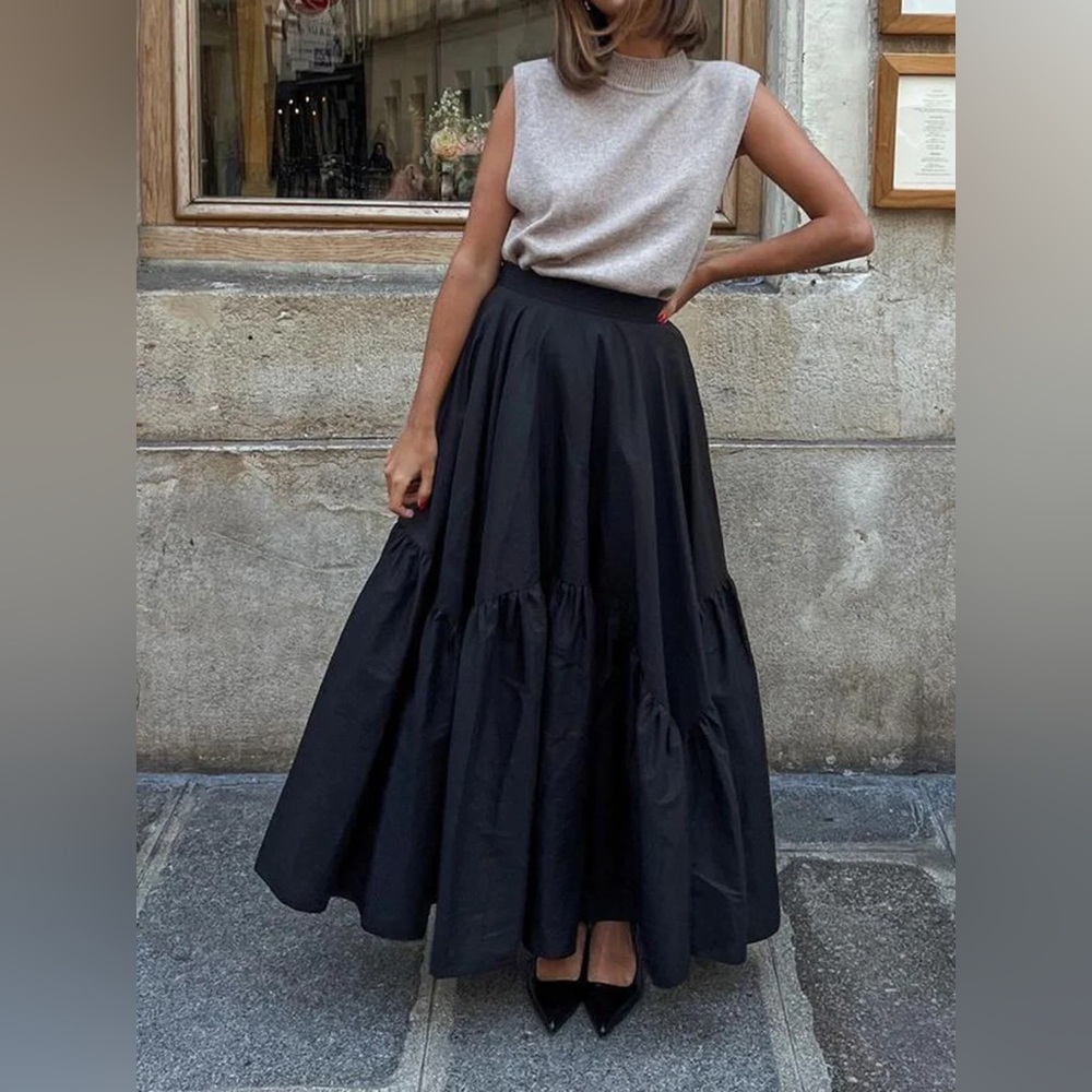 Commense Asymmetrical Pleated Maxi Skirt - Picture 1 of 13